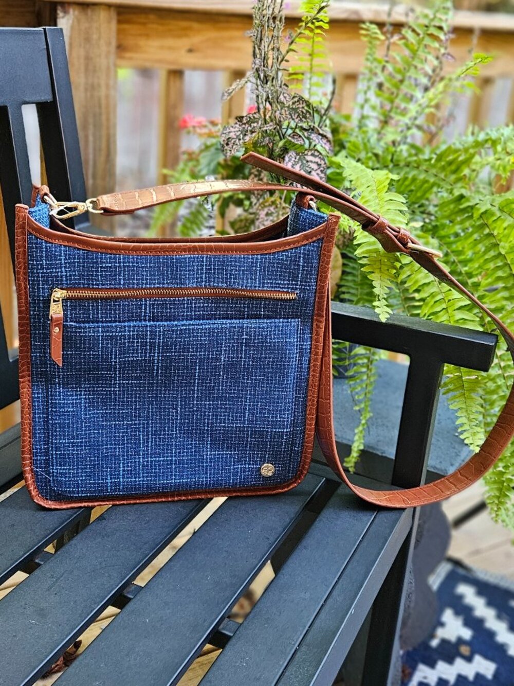 NWOT Samantha Brown Women's To-Go Tweed Crossbody Blue